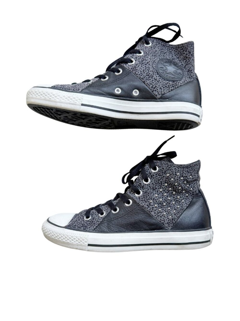Converse Chuck Taylor High Top Studded Grey Cheetah Print Leather Sneakers